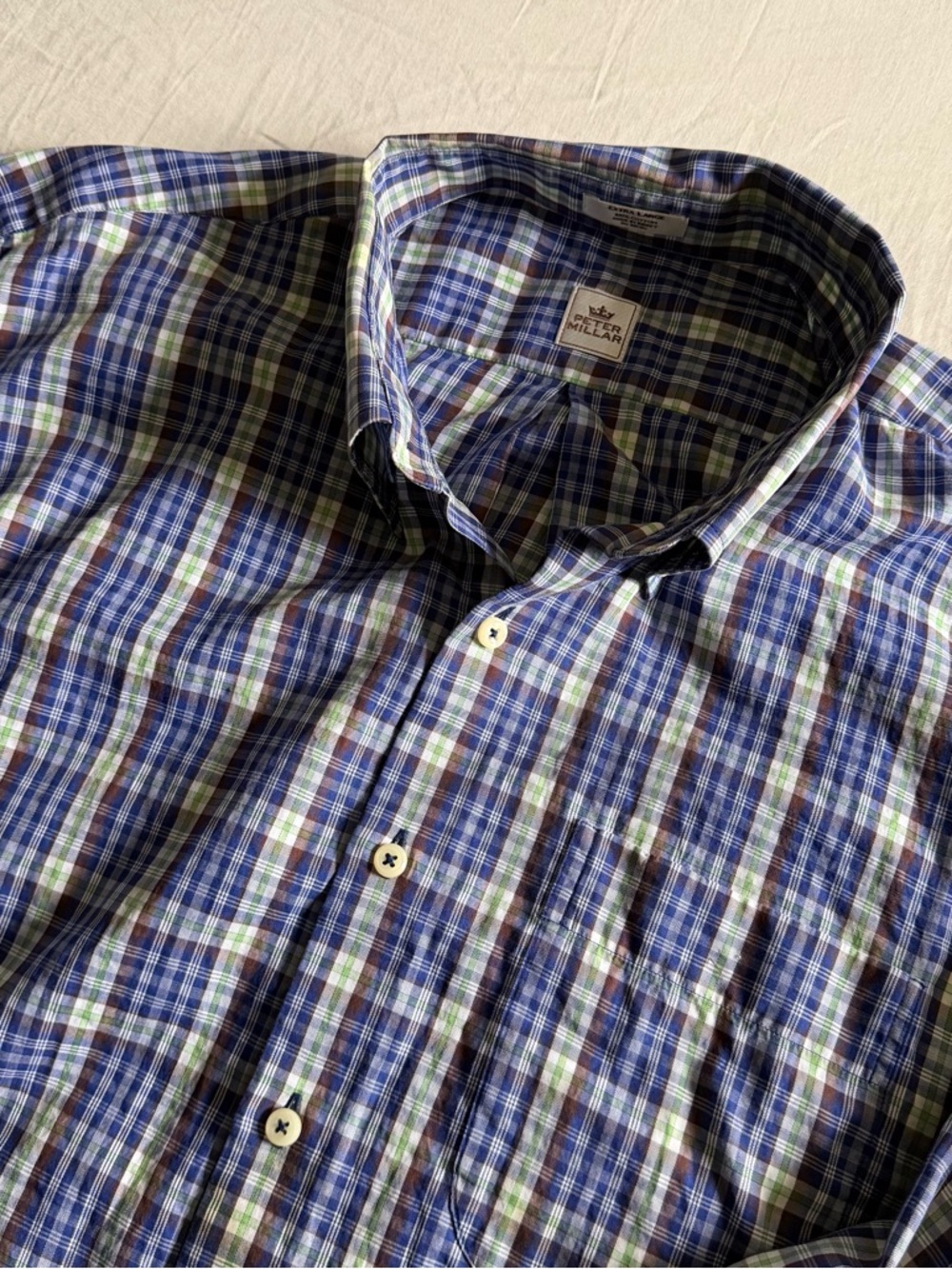 Peter Millar Blue Green Purple Plaid Button-Down Long Sleeve Shirt Men’s XL